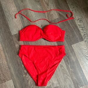 Victoria’s Secret Red Flame Ribbed Push-Up Bikini Set with High Waisted Bottoms